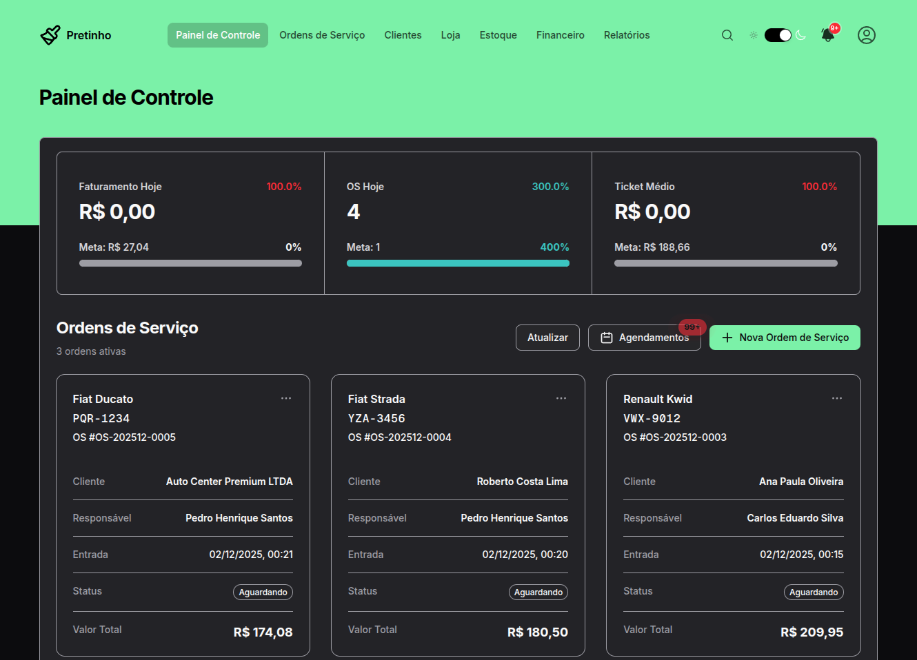 Painel do Pretinho - Modo Escuro