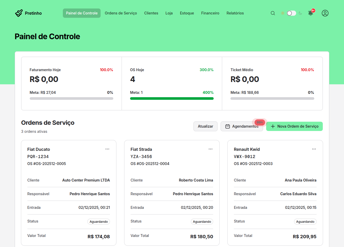 Painel do Pretinho - Modo Claro
